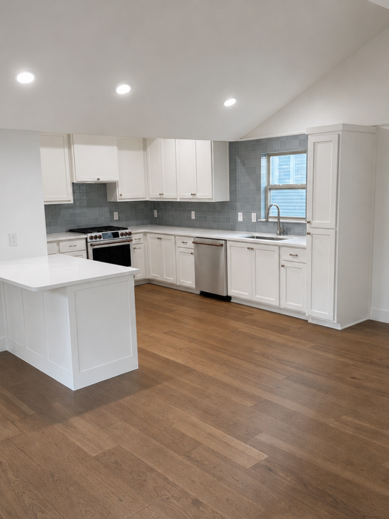 Driftwood kitchen remodel with updated cabinets, countertops, flooring, and interior finish work