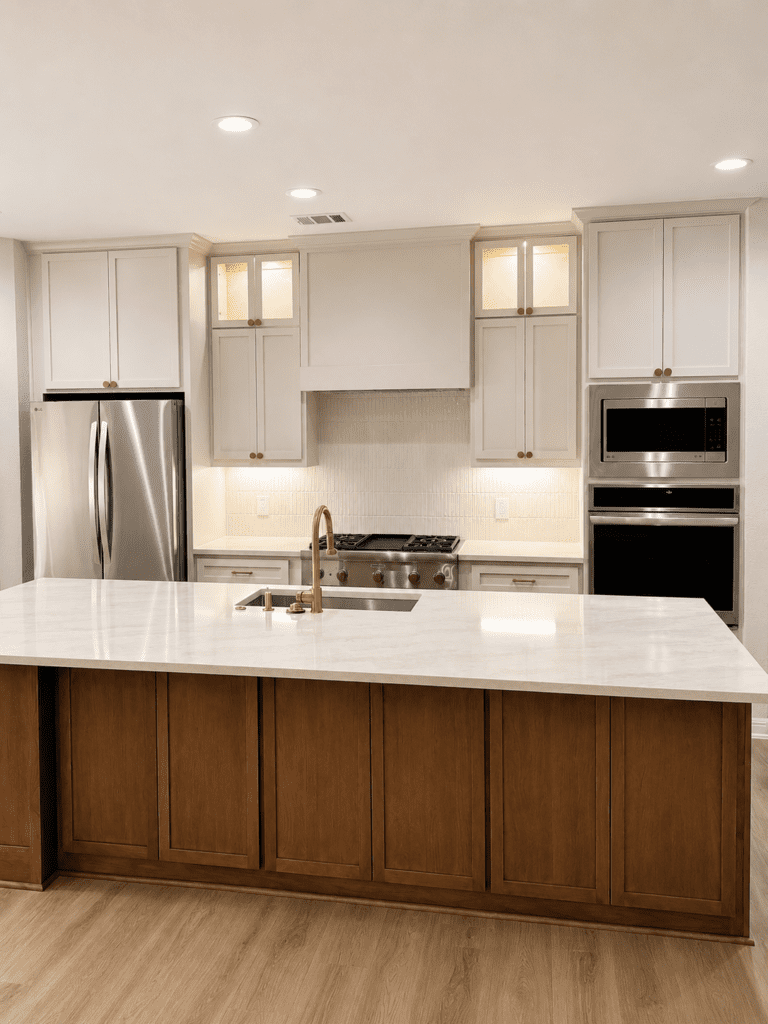Alt text:
Austin home renovation with updated cabinets, bathroom finishes, and new flooring after remodel